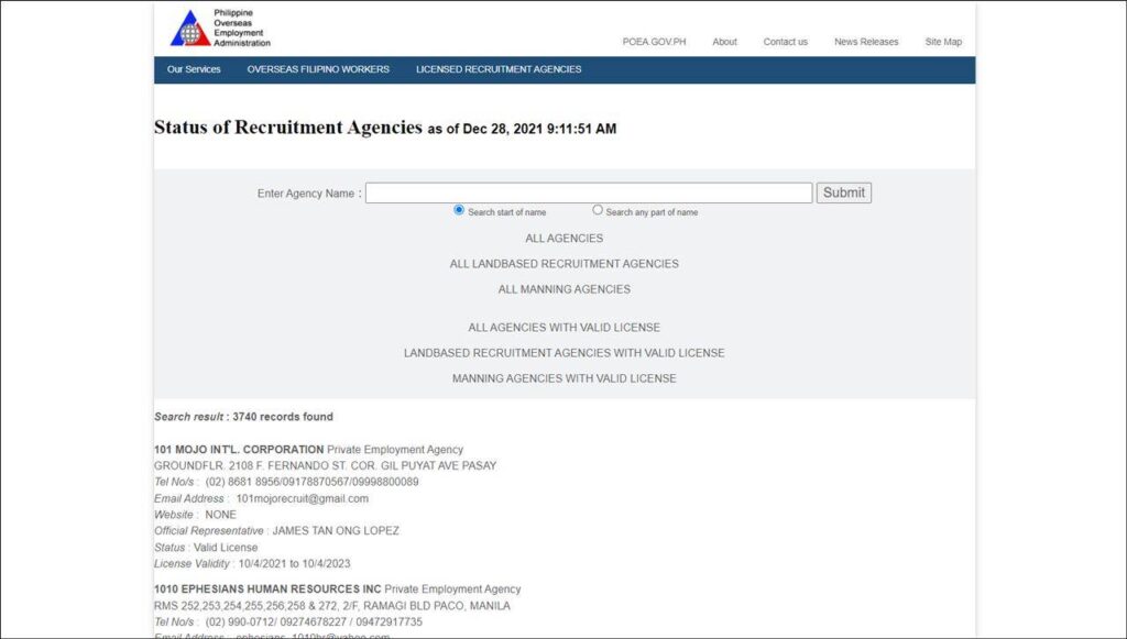 How to Verify Status of Recruitment Agencies by POEA | POEA Online